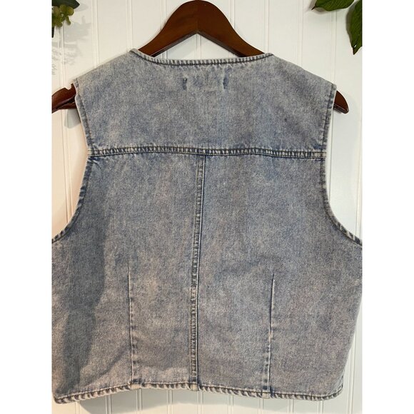 Cavalini Denim Collection Womens Medium Wash Sleeveless Vest With Button - Picture 2 of 8